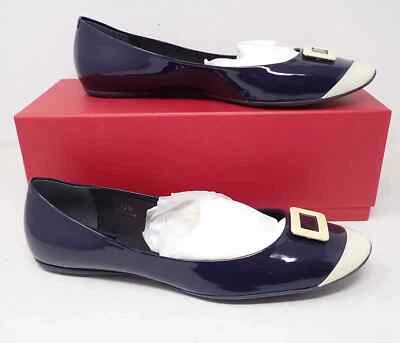 Stunning Roger Vivier Navy Patent Leather Laquered Buckle Ballet Flats; 39.5 - Image 1 of 4