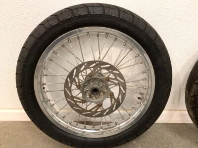 96 KTM 620 400 RXC Front Wheel Rim Hub Spokes Tire Rotor Supermoto 110/90-19 - Image 1 of 4