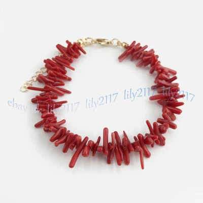Natural 3-10mm Irregular Red Coral Chip Gemstone Beads Necklace Bracelet Set - Imagem 1 de 4