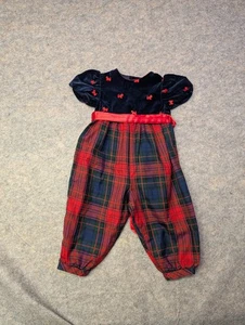 Conjunto de mameluco vintage de Navidad de 18 meses para bebés niñas perros a cuadros dinero antiguo vacaciones - Imagen 1 de 7