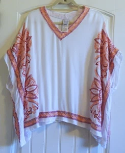 Chico's V-Neck Poncho Embroidered Orange & Cranberry Top Blouse Women's SZ S /M - Picture 1 of 5