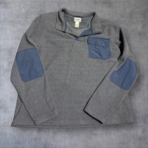 LL Bean Allagash Fleece Henley Sweater Men’s L Gray Snap Elbow Patch 511526 - Picture 1 of 5