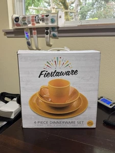Fiestaware 4 Piece Dinnerware Set ~ Mug Bowl Salad Dinner Plate - Lemon Yellow - Picture 1 of 11