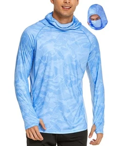 Men's UPF 50 Sun Protection Hoodies with Mask Built in Hooded Fishing Shirts ... - Picture 1 of 9