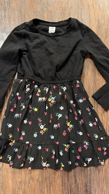 Girl Long Sleeve Dress XS (4-5) Black Floral By Gap Kids - Image 1 of 4