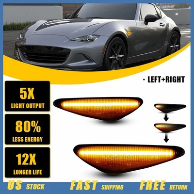 Luz marcadora lateral LED dinámica ámbar humo para Mazda MX5 Miata/RX8 Fiat 124Spider Foto 1 de 4