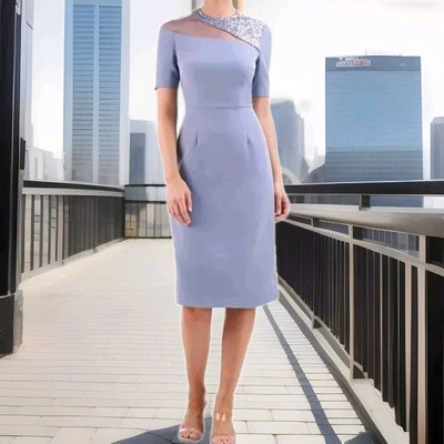 JS Collections Women Sheath Knee Length Dress Short Sleeve  Solid Size 8 - Image 1 of 4