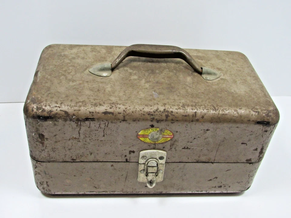 Vintage Simonsen Tan Metal Tool Tackle Box 14" X 7.5" - Image 1 of 4