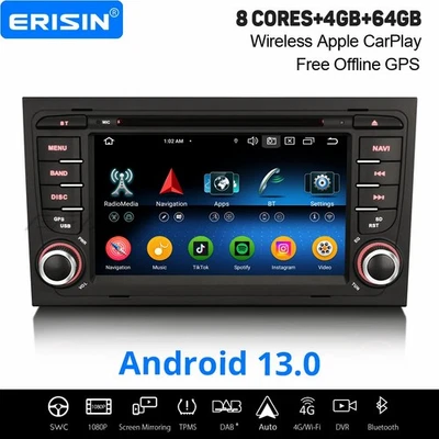 64GB Android 13 DAB+ Autoradio Navi CarPlay SWC DVD Für AUDI A4 S4 RS4 SEAT EXEO - Bild 1 von 4
