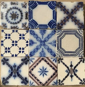 FRANCIA AZULEJO ANTIGUO - PAS DE CALAIS - DESVRES - 9- TILE SET c1870 - Picture 1 of 3
