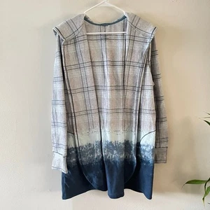 Cuddl Duds Hooded Fleece Cardigan Wrap Sweater Womens 1X Blue Gray Plaid Lounge - Picture 1 of 8