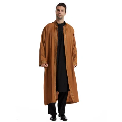 Middle East Dress Men Stand Collar Jubba Thobe Open Front kaftan Robe for Muslim - Image 1 of 4