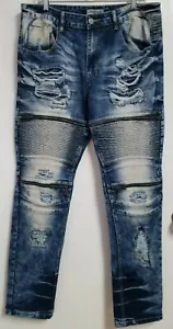 Smoke Rise 36 x 32 Accordion Backing Moto Denim Jeans Acid Wash Zipper Detail - Picture 1 of 4