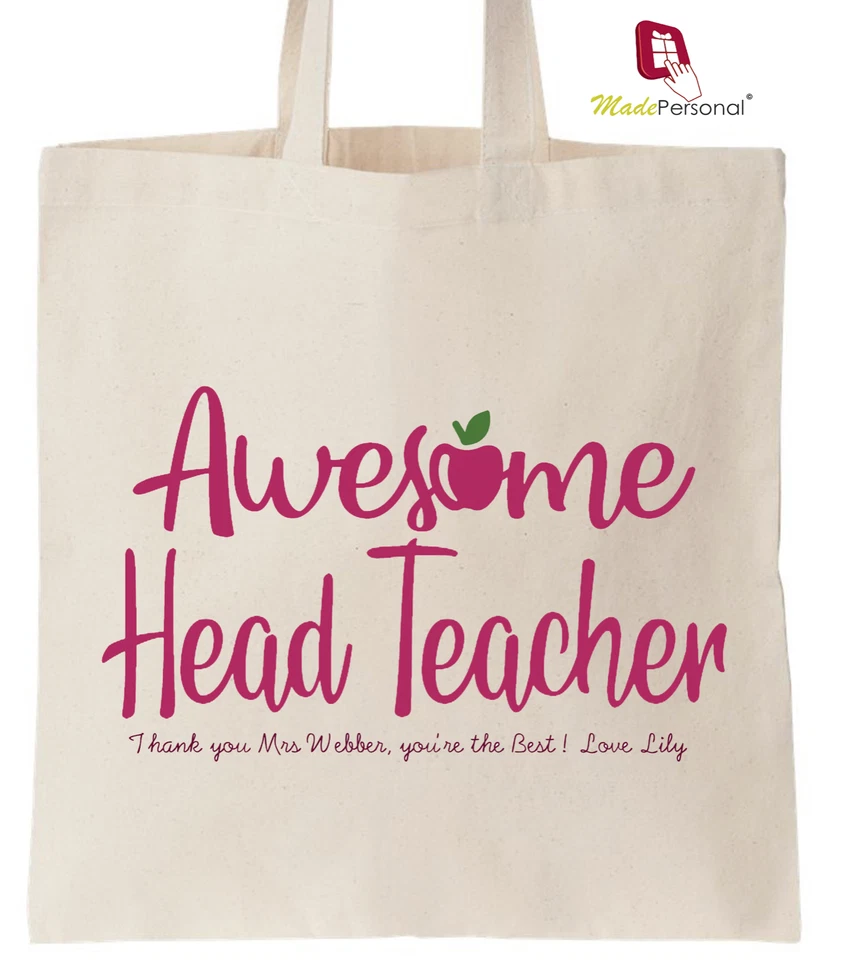 PERSONALISED Thank You Teacher School Gift Cotton Tote Bag- AWESOME HEAD TEACHER - Image 1 of 1