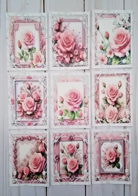 9 rosas~hechas a mano~tarjetas de diario~libros de recortes~diarios basura~artesanías~fiestas~planificadores Foto 1 de 3