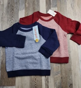 NEW 2 Pack Cat & Jack Toddler Boys Fleece Crew Sweatshirt Navy/Berry 12M - Picture 1 of 16