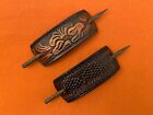 2 Leather Hair Barrettes w Sticks, Ponytail, Western Floral, Handcrafted #274