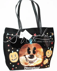 Bolso de Mano Disney Parks Mickey Mouse Feliz Halloween Calabaza Naranja Lentejuelas Negro - Imagen 1 de 2