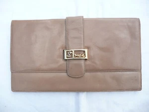 sac pochette ancien vintage en cuir marron des années 1970 - Imagen 1 de 8