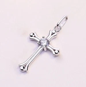 Assyrian/Latin Cross-Crucifix- 925 Sterling silver pendant/necklace-CZ-Chain opt - Picture 1 of 5