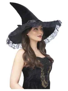 Enchantress Lace Witch Hat, Oversized With Satin Bow and Lace Trim - Picture 1 of 2