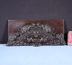 22" Antique French Crest/Pediment/Crown in Solid Walnut Wood with Angel/Face - Picture 1 of 16