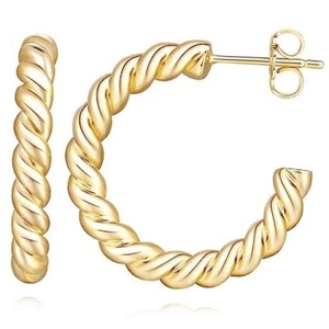 NEARLAND 14K Gold Hoop Earrings for Women Small Chunky Gold Hoop Earrings 25MM - Picture 1 of 8