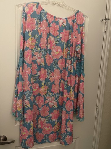 PALM ANGELS Abito Simply Southern Swing manica angelo pom bordi ricamati TG XXL NUOVO CON ETICHETTE