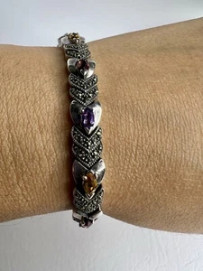 Vintage Amethyst Granat Citrin Markasit 925 Sterlingsilber Armband 7,5" - Bild 1 von 7