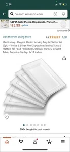 Elegant Plastic Serving Tray Platter Set 6pk White Gold Rim Disposable Serving - Picture 1 of 7
