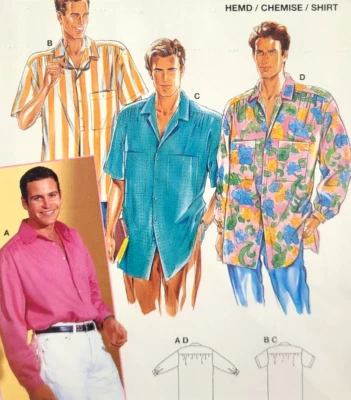 Vtg UC 1980s Burda 4525 Sew Pattern Men's Collar Shirt Casual Long Short Sleeve - Image 1 of 4