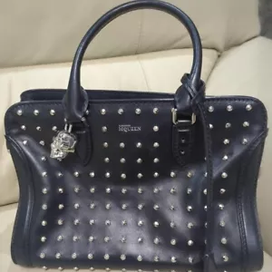 Alexander McQueen Black Studded Leather Tote Bag with Skull Charm Authentic - Picture 1 of 6