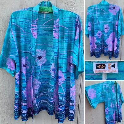De colección Kamehameha Frente Abierto Hawaiano Kimono Top Traje de Baño Bata de Encubrimiento Foto 1 de 4