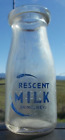 Reno Nevada CRESCENT DAIRY milk bottle- Blue Pyro Letters Backside embossed RARE