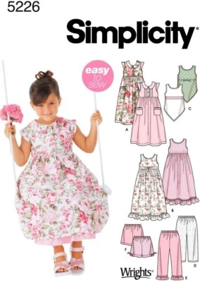 Simplicity 5226 Girls Slip Dress Dress pants shorts top sewing Pattern Sz 3-8 - Image 1 of 4