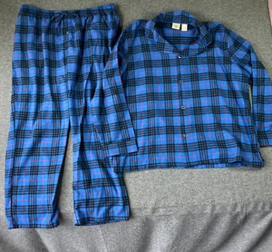 L.L. Bean Flannel Pajamas Top Bottom Mens 2XL XXL Blue Plaid - Picture 1 of 12