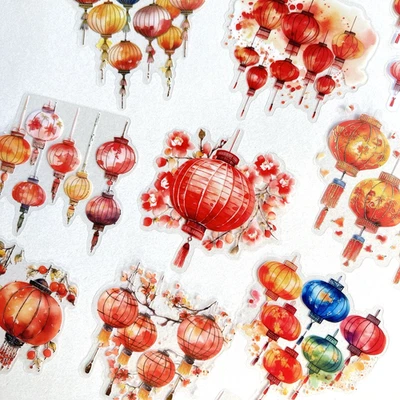 Pegatinas Linterna Roja Lámina Dorada Álbum de Recortes Diario Chatarra Collage Foto 1 de 3