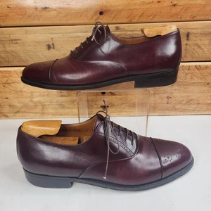 Salvatore Ferragamo Men's Oxblood Leather Brogue Toe Cap Oxford Shoes Size 9 D - Picture 1 of 23