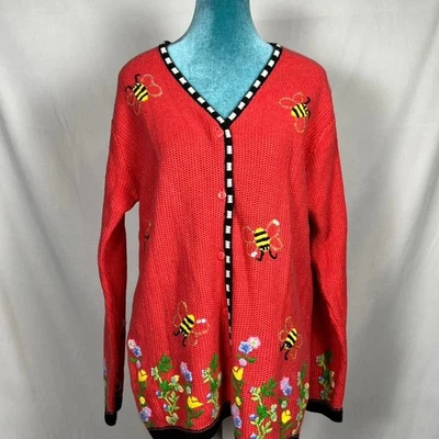 Vintage The Quacker Factory Embroidered Bee & Floral Cardigan (Size M) - Image 1 of 4