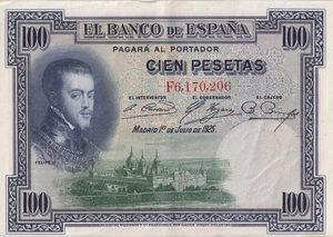 Billet de banque banknote money ESPAGNE SPAIN ESPANA 100 PTS 1925 état VF 206 - Picture 1 of 1