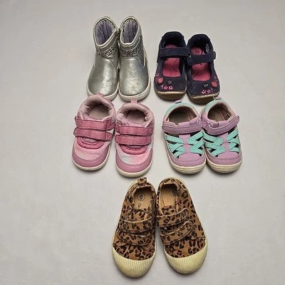 Lote de 5 pares de zapatos de vestir botines para niñas pequeñas talla 6 varios colores sin cordones cremallera lateral Foto 1 de 4