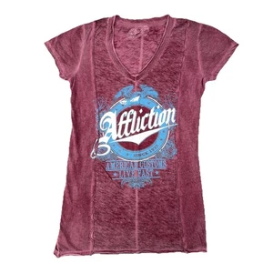 Vintage Affliction Damen T-Shirt V-Ausschnitt Grafik Gr. M weinrot Burnout Nähte - Bild 1 von 9
