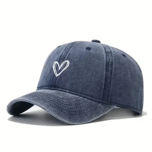 Blue Vintage Heart Embroidered Baseball Cap Adjustable Washed Dad Hat Unisex - Picture 1 of 11
