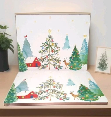 Pottery Barn S/4 Christmas in the Country Hardmats 16" NIB Placemats Holiday - Image 1 of 4