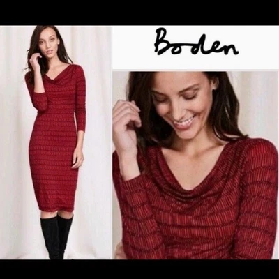 Vestido BODEN Mujer Mezcla Lana Manga Larga Capucha Cuello Rojo Geo Estampado Talla 16 XL NUEVO Foto 1 de 4