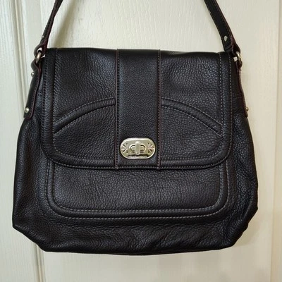 Isaac Mizrahi Live! 卵石黑色皮革全翻盖单肩包全新无标签 QVC A211237 — 第 1/4 张图片