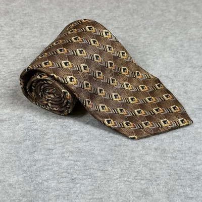 Vintage Ermenegildo Zegna Mens Neck Tie 100% Silk Golden Geometric Pattern Italy - Image 1 of 4
