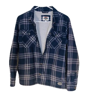 Bass Pro Outdoor Kids XL Flannel Snap Close Sherpa-Lined Jacket Dark Blue Plaid - Picture 1 of 16