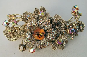 Stunning Lrg. Twilight Kirks Folly Gold Tone Rhinestone Hair Barrette USA France - Picture 1 of 6
