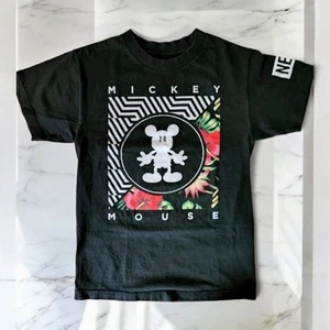 Disney T Shirt Mickey Mouse Womens Size S Floral Black Short Sleeved NEFF - Picture 1 of 11